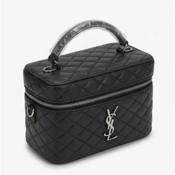 YSL حقيبة فانيتي نسائية فاخرة من سان لوران باللون الأسود المبطن مع شعار