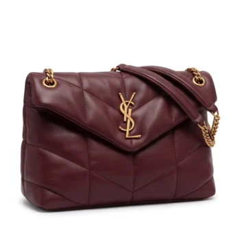 YSL حقيبة كتف نسائية فاخرة من سان لوران باللون العنابي الداكن مع شعار ذهبي